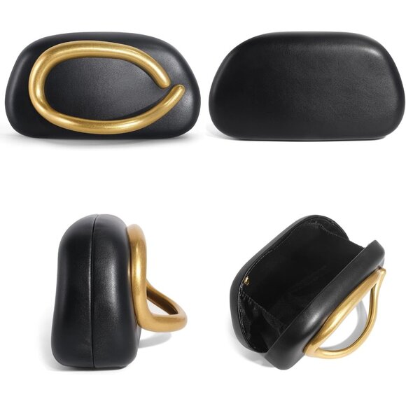 Women's Black Leather Formal Trendy Evening Clutch Shoulder Strap Handle Bags - Picture 7 of 7